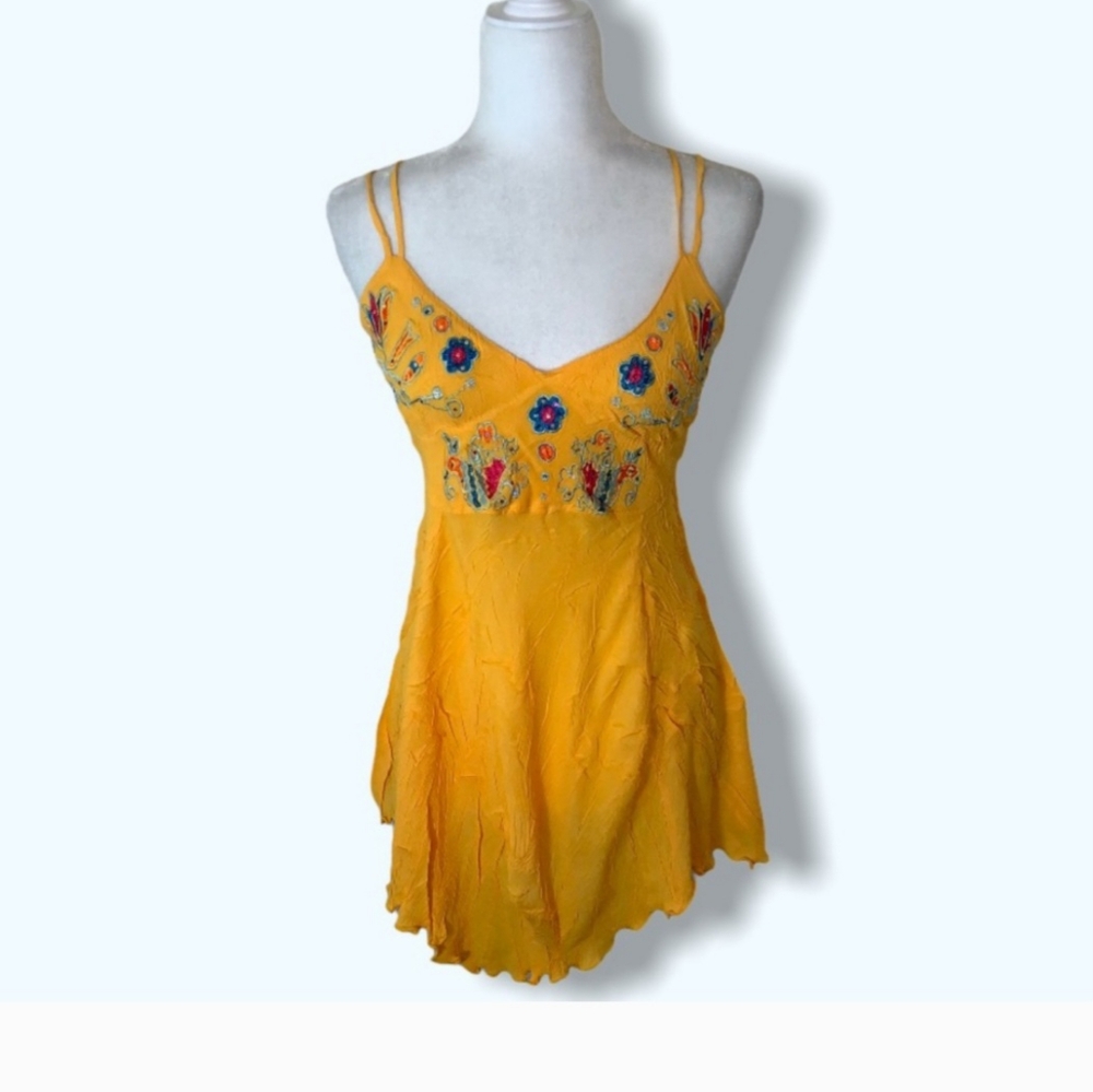 Komarov Yellow Floral Embroidered Tank Top